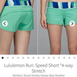 Lululemon Speed Shorts, 2.5” Mint + Blue